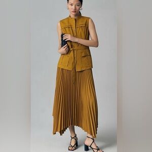 ANTROPOLOGIE PLEATED SLEEVELESS MIDI DRESS COLOR MUSTARD SIZE M NWT
